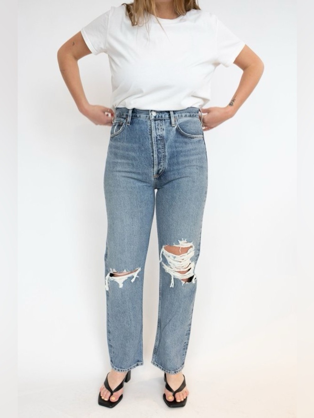 Agolde 90s Pinch Waist Jeans 29 8 Straight Leg Distressed High Rise Medium Wash